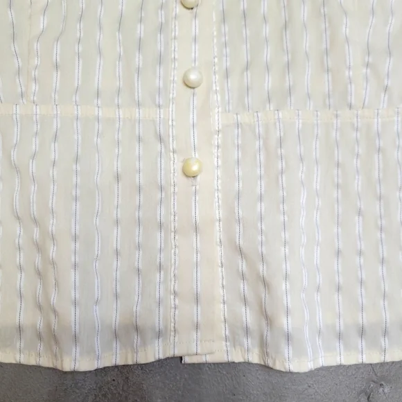 ITALIAN FABRIC Adorable Stripe Peplum Blouse with Pearl Buttons Size M - Picture 4 of 11